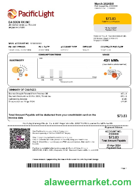 Singapore Pacific Light electricity business utility bill template in Word and PDF formats